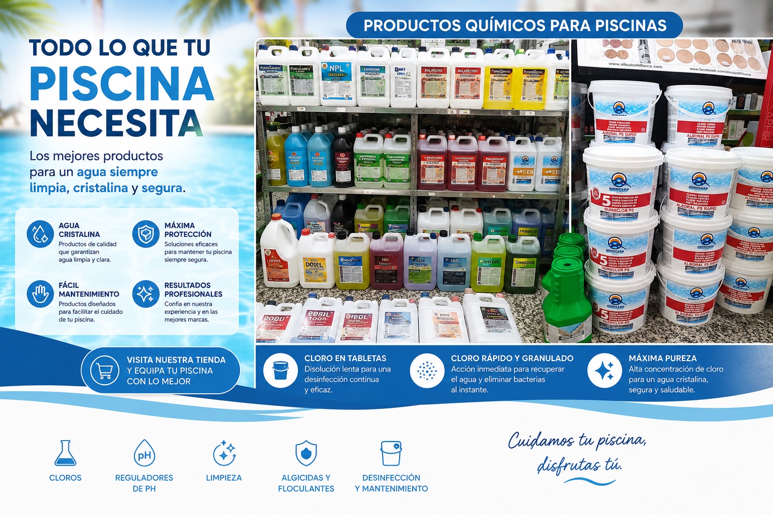 Productos químicos para piscinas disponibles en Los Dos Haros